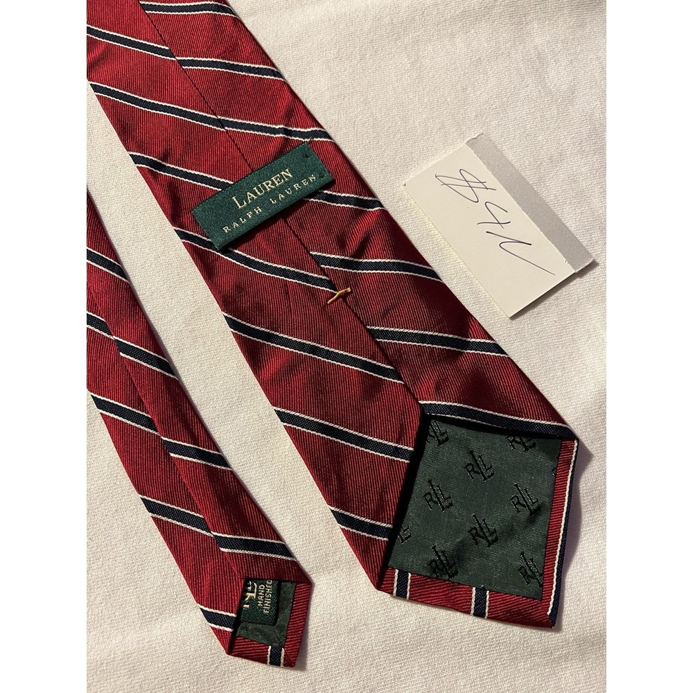 Lauren Ralph Lauren Vintage Red Black Striped Repp Woven 100 % Silk Tie Necktie